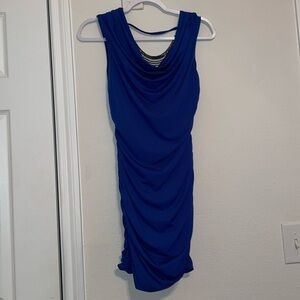 Royal blue ruched bodycon dress.